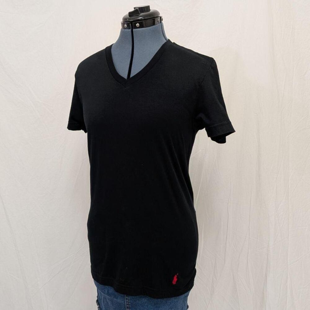 Polo Ralph Lauren black 100% cotton classic‑fit V‑neck tee, size S